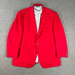 VTG 80s JOS A Bank Red Camel Hair Blazer Size 50R Sport Coat Holiday Old Money